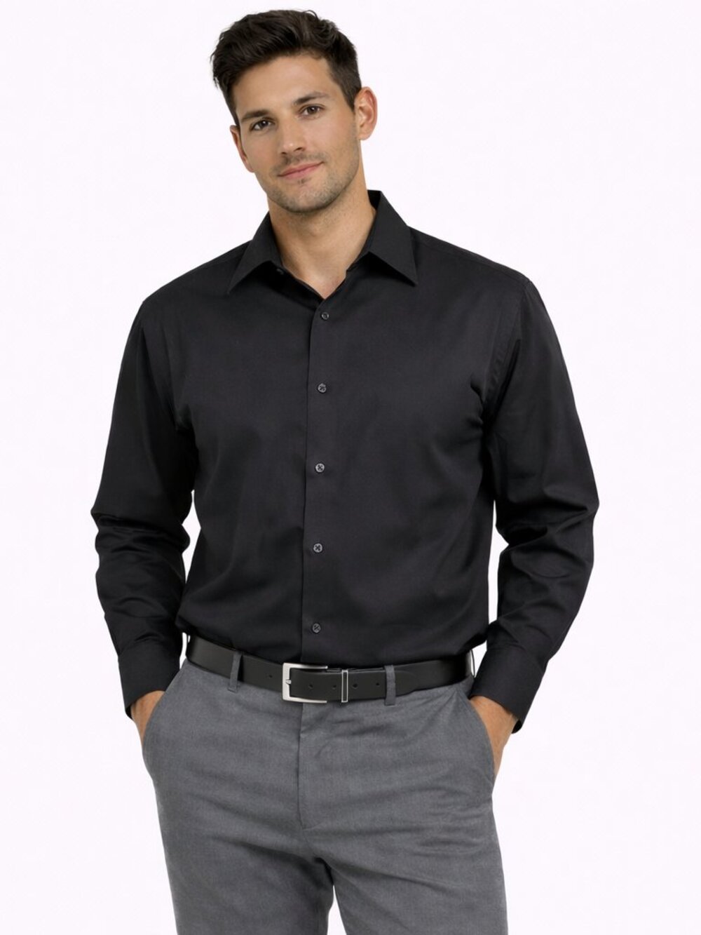 Bill Robinson Black Fitted Long Sleeve Button-Up Shirt Gift Office Party Preppy